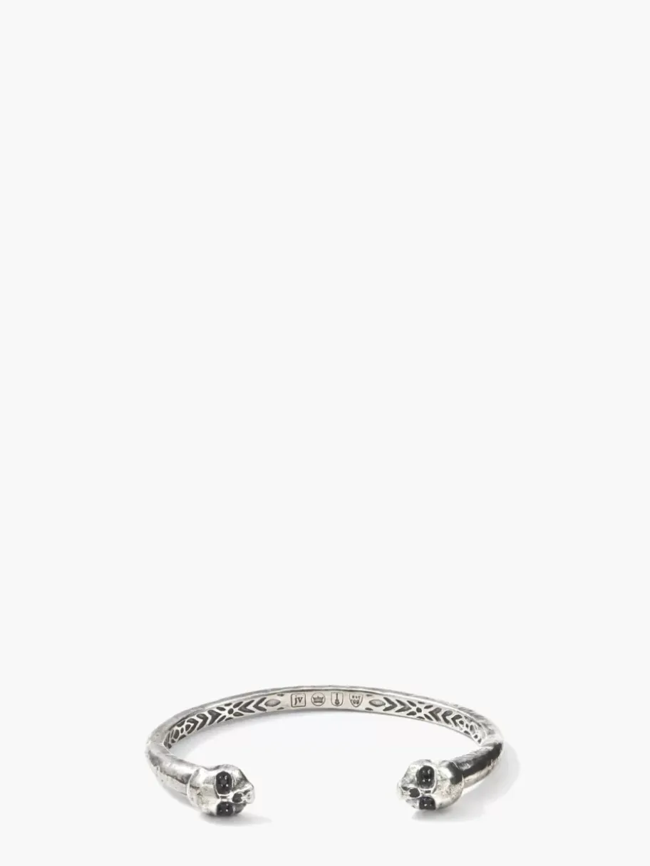 SKULL CUFF BRACELET WITH BLACK DIAMONDS